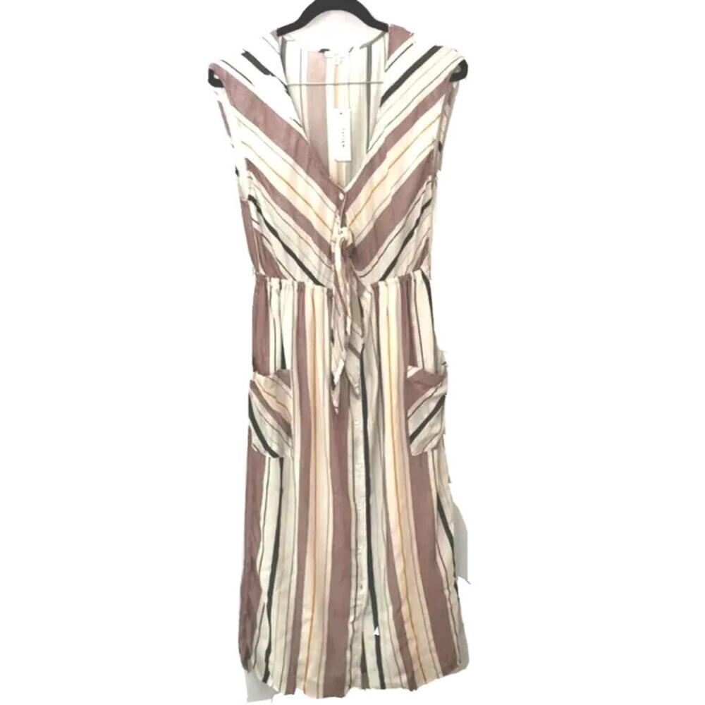 Tavik Jude MIDI Dress White Stripe front tie Size M New Coastal Nautical Preppy